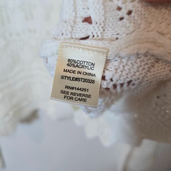 Sincerely Jules Women’s Ivory Crop Crochet  Sweater Oversized Boho Pullover Sz L - Picture 10 of 10